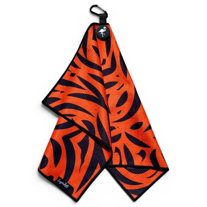 Tiger Tempo Golf Towel | 24” x 16” Microfiber Towel | Magnetic Clip &amp; Carabiner | Premium Golf Accessory