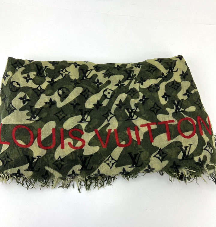 Louis Vuitton scarf with monogram pattern on a white background