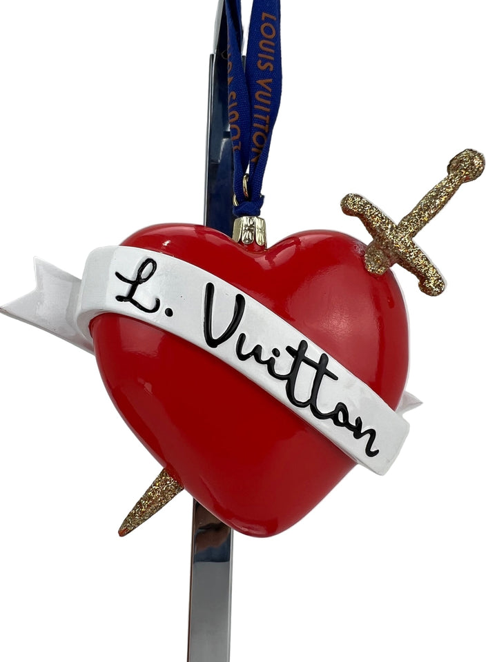 Louis Vuitton Red Heart Ornament with Gold Glitter Sword Preowned