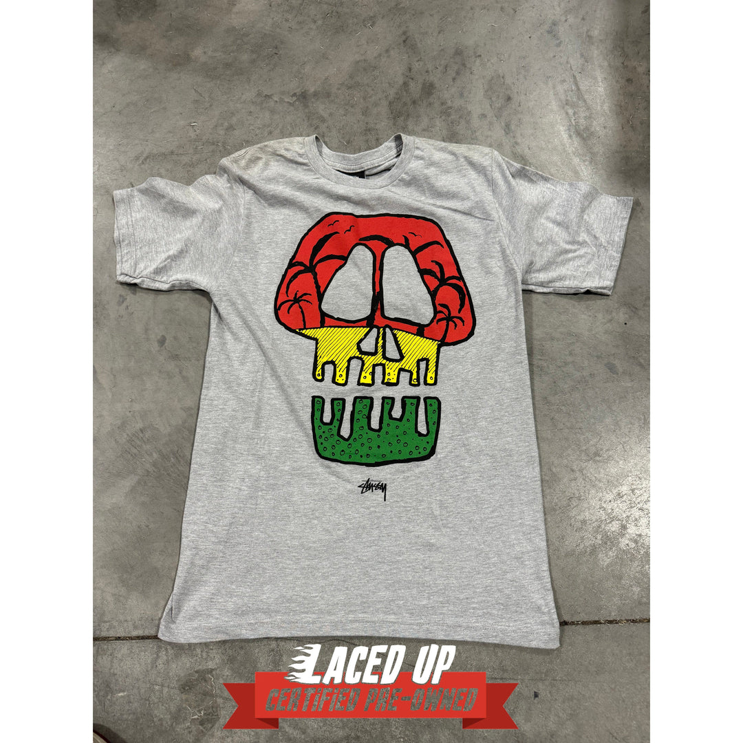 PRE OWNED Stussy Rasta Skull Tee Grey