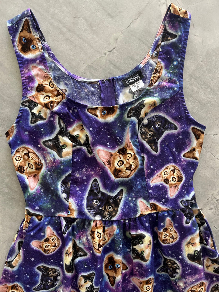 Galaxy Cats Shorter Length Fit &amp; Flare Dress - Small Only