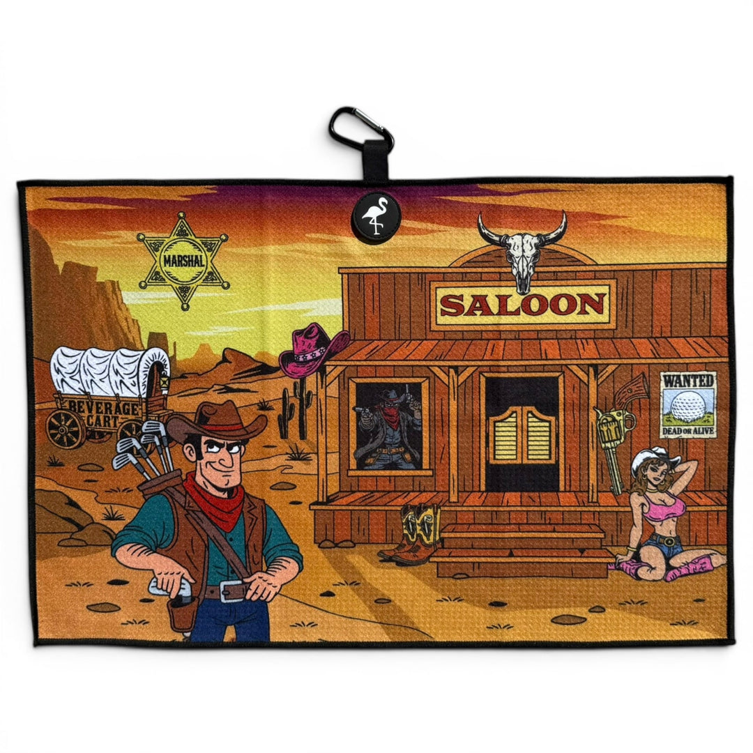 Wild Wild West Golf Towel | 24” x 16” Microfiber Towel | Magnetic Clip &amp; Carabiner | Premium Golf Accessory