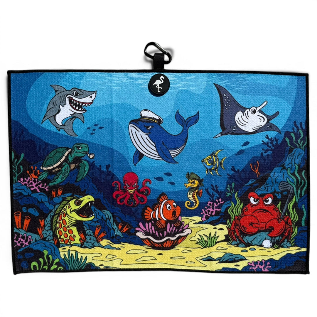 Deep Blue Sea Golf Towel | 24” x 16” Microfiber Towel | Magnetic Clip &amp; Carabiner | Premium Golf Accessory