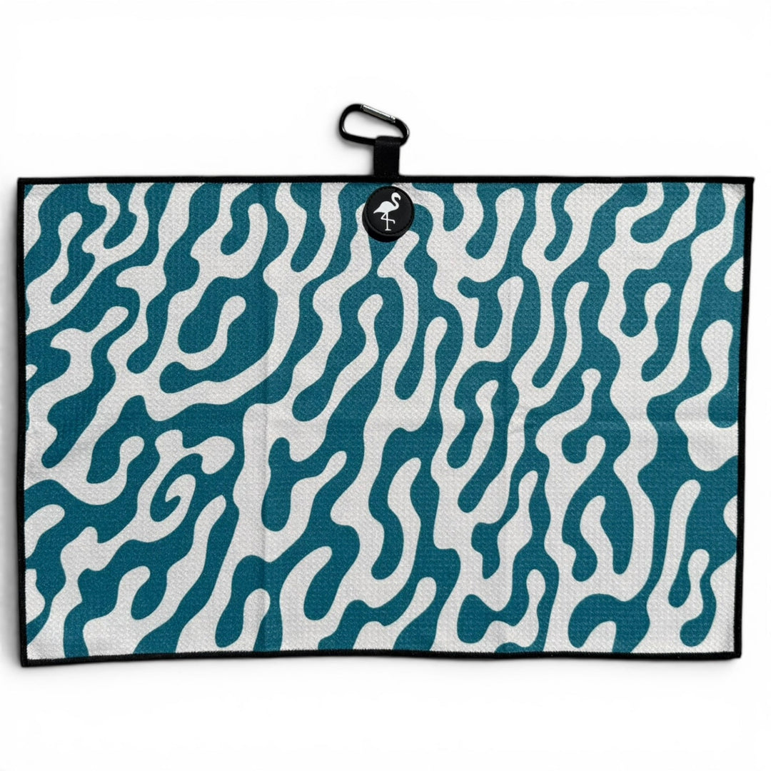 Coral Bloom Golf Towel | 24” x 16” Microfiber Towel | Magnetic Clip &amp; Carabiner | Premium Golf Accessory