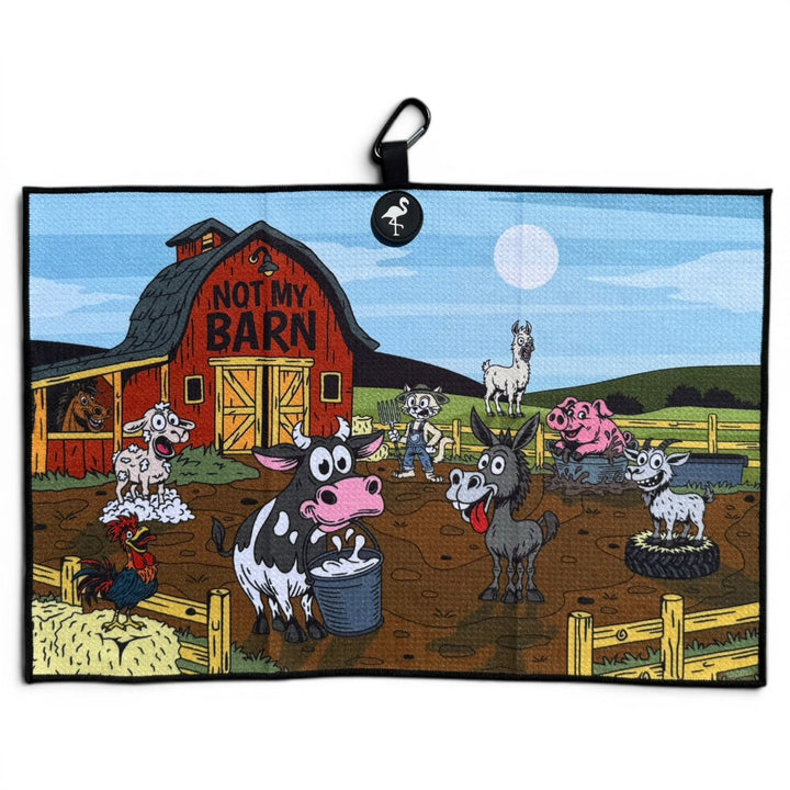 Back Nine Barnyard Golf Towel | 24” x 16” Microfiber Towel | Magnetic Clip &amp; Carabiner | Premium Golf Accessory
