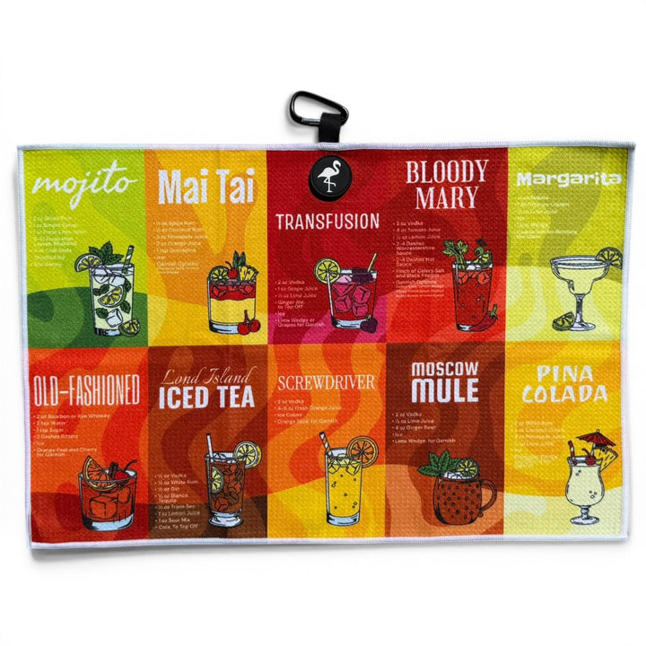 Classic Cocktails Golf Towel | 24” x 16” Microfiber Towel | Magnetic Clip &amp; Carabiner | Premium Golf Accessory