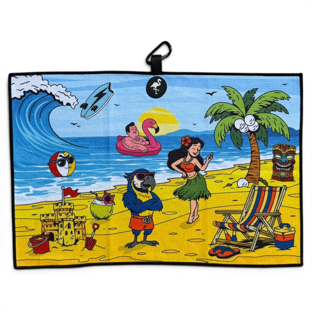 Beach Party Golf Towel | 24” x 16” Microfiber Towel | Magnetic Clip &amp; Carabiner | Premium Golf Accessory