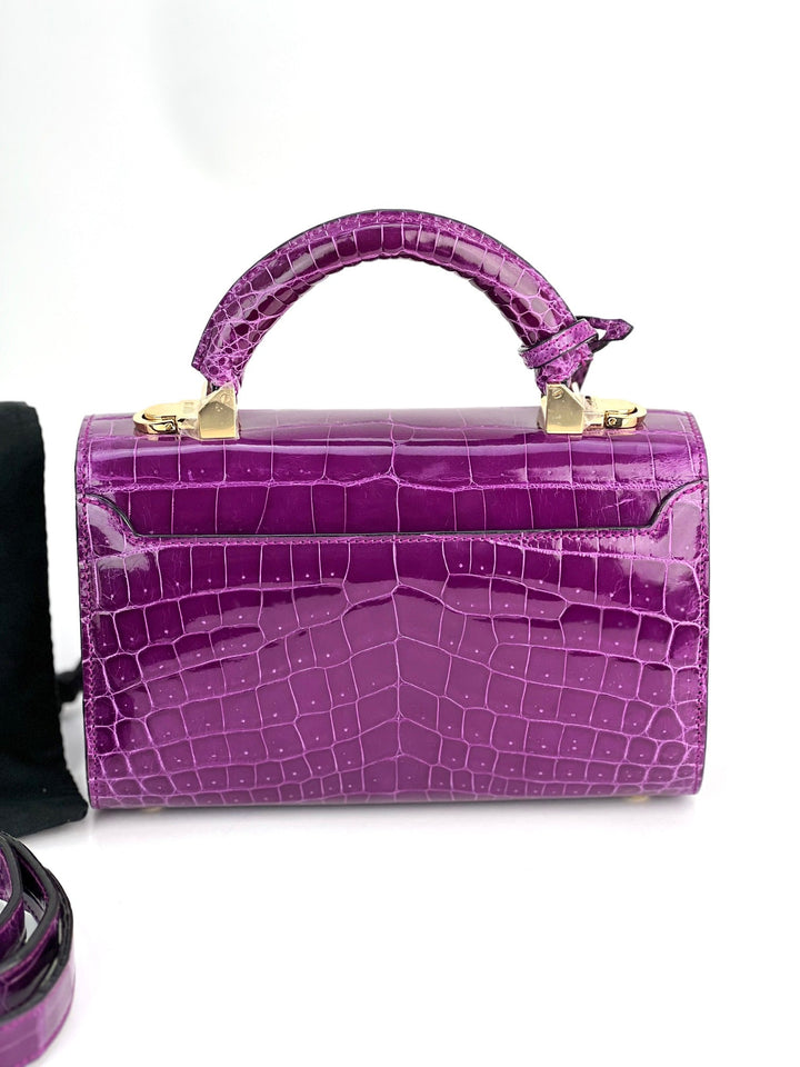 Exclusive Stalvey Top Handle 2.0 Alligator Bag Crossbody Luxury Bag in purple crocodile skin, showcasing luxury bags craftsmanship.