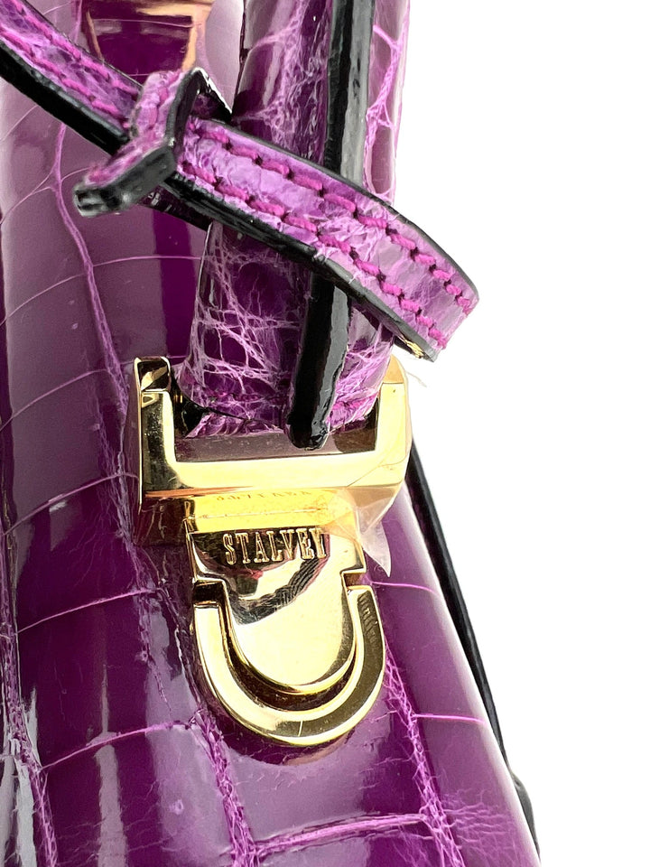 Exclusive Stalvey Top Handle 2.0 Alligator Bag Crossbody Luxury Bag close-up of strap and logo detail