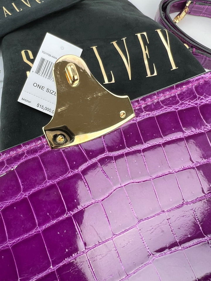 Exclusive Stalvey Top Handle 2.0 Alligator Bag Crossbody Luxury Bag close-up of hardware and alligator texture