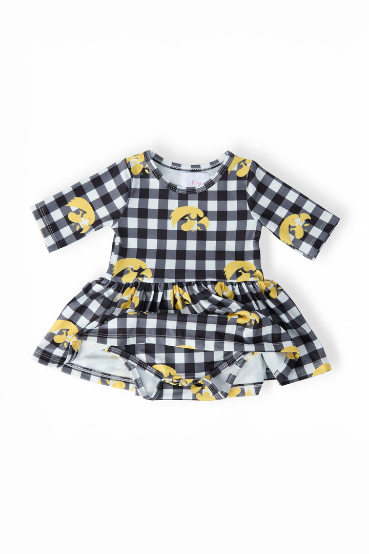 Iowa Plaid Tigerhawk 3/4 Sleeve Twirl Bodysuit