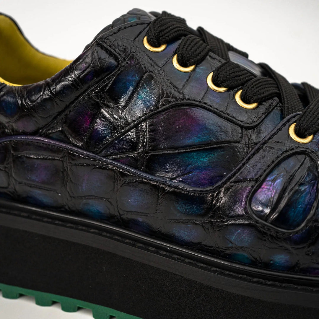 Iridescent Blue-Black Platform Apron-Toe Low-top Sneaker