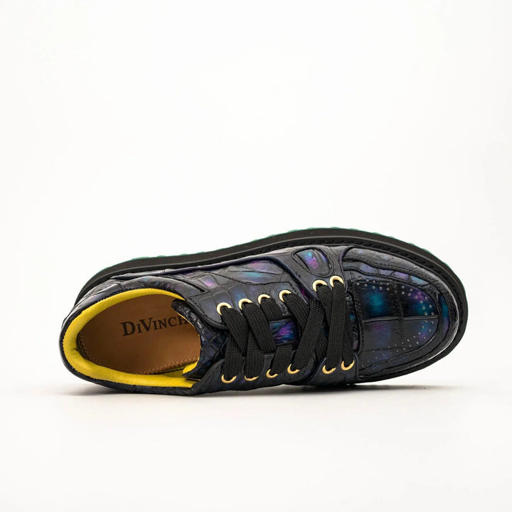Iridescent Blue-Black Platform Apron-Toe Low-top Sneaker
