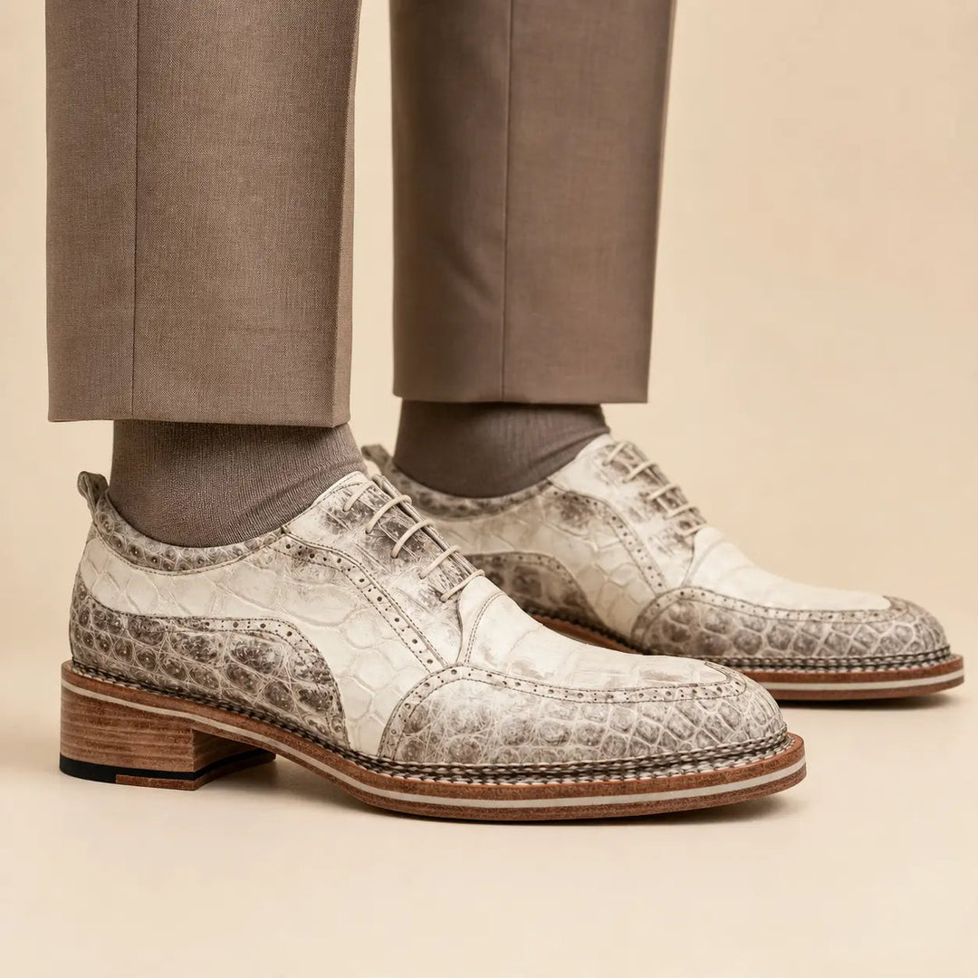White Crocodile Leather Oxford Shoes