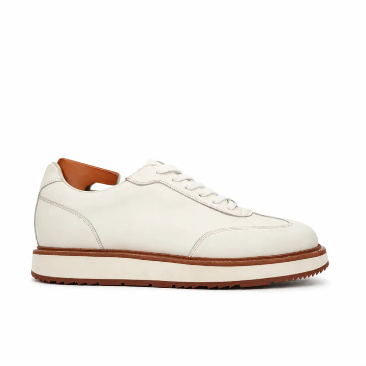 White Apron-Toe Calf Leather Casual Shoes