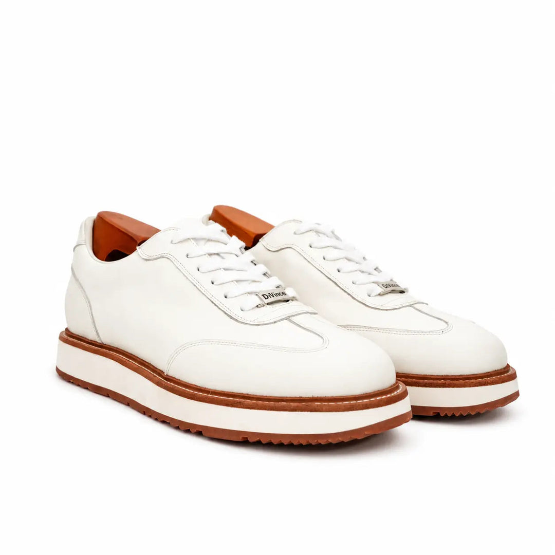 White Apron-Toe Calf Leather Casual Shoes