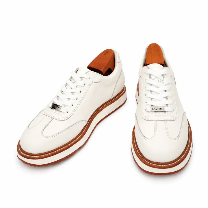White Apron-Toe Calf Leather Casual Shoes