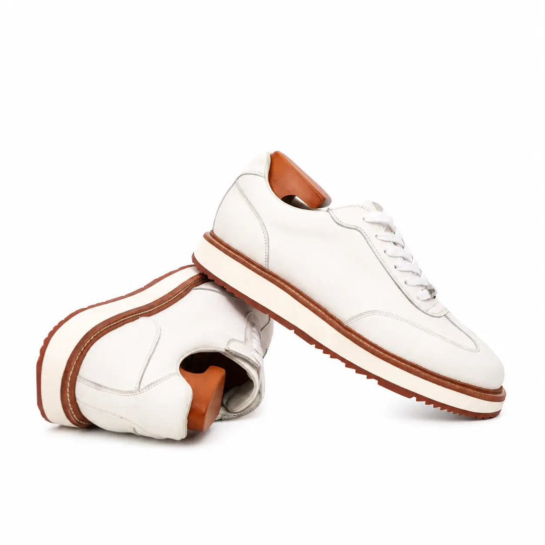 White Apron-Toe Calf Leather Casual Shoes