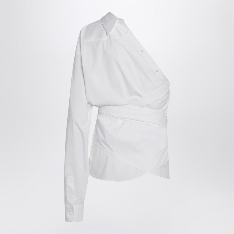 Moschino One-Shoulder White Shirt With Sash Women