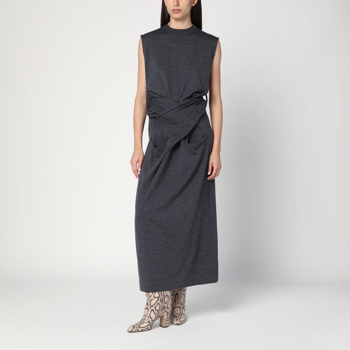 Jil Sander Gray Dress In Wool With Crossover Detail Women