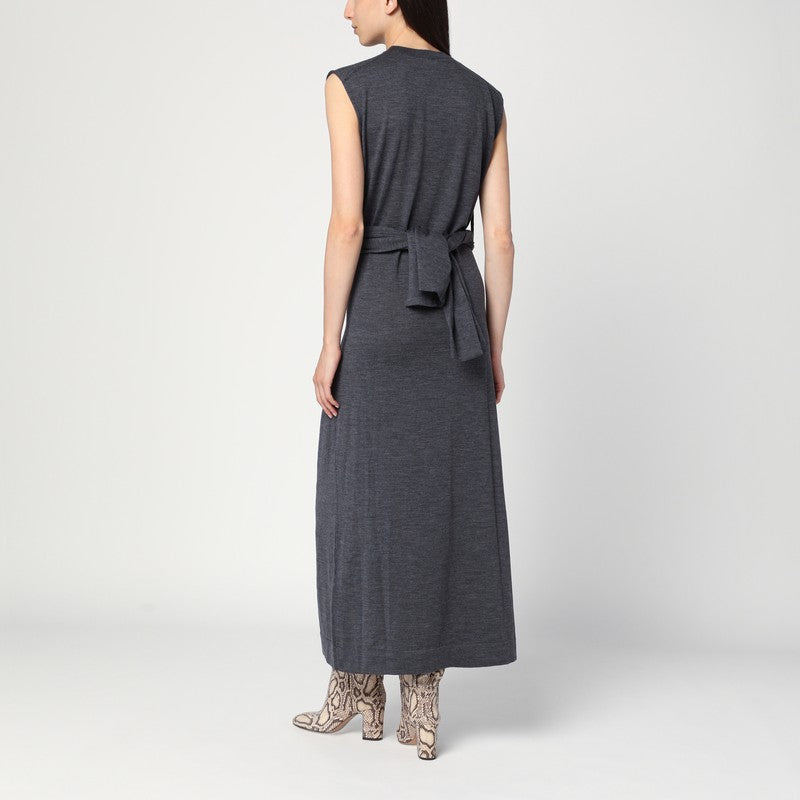 Jil Sander Gray Dress In Wool With Crossover Detail Women