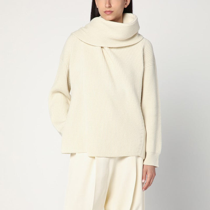 Jil Sander Ivory Sweater In Wool With Scarf Women