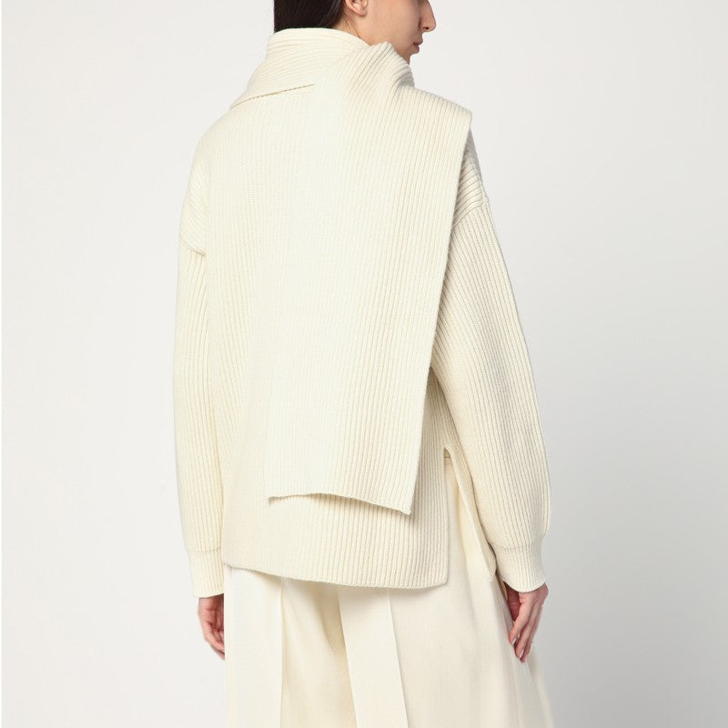 Jil Sander Ivory Sweater In Wool With Scarf Women