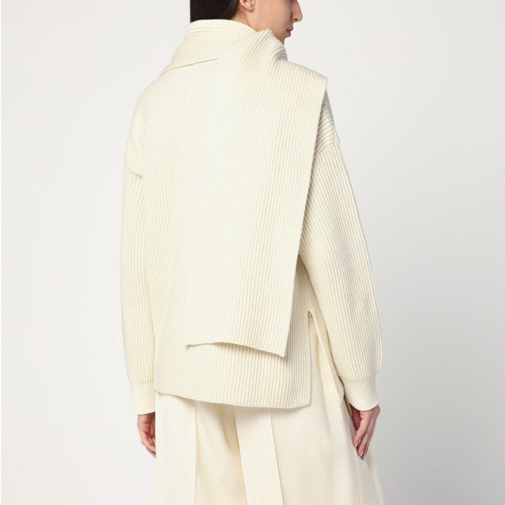 Jil Sander Ivory Sweater In Wool With Scarf Women