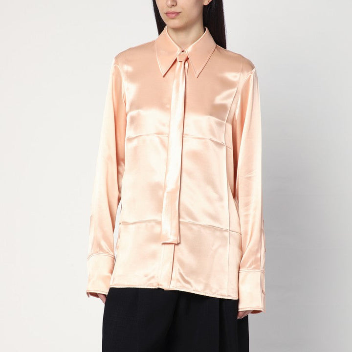 Jil Sander Shirt With Pink Tie In Shiny Viscose Blend Women