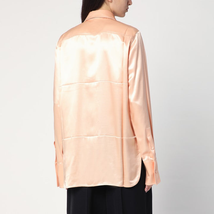 Jil Sander Shirt With Pink Tie In Shiny Viscose Blend Women