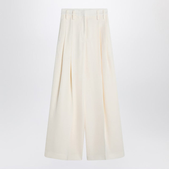 Jil Sander Wide Cream Trousers In Silk Blend Women