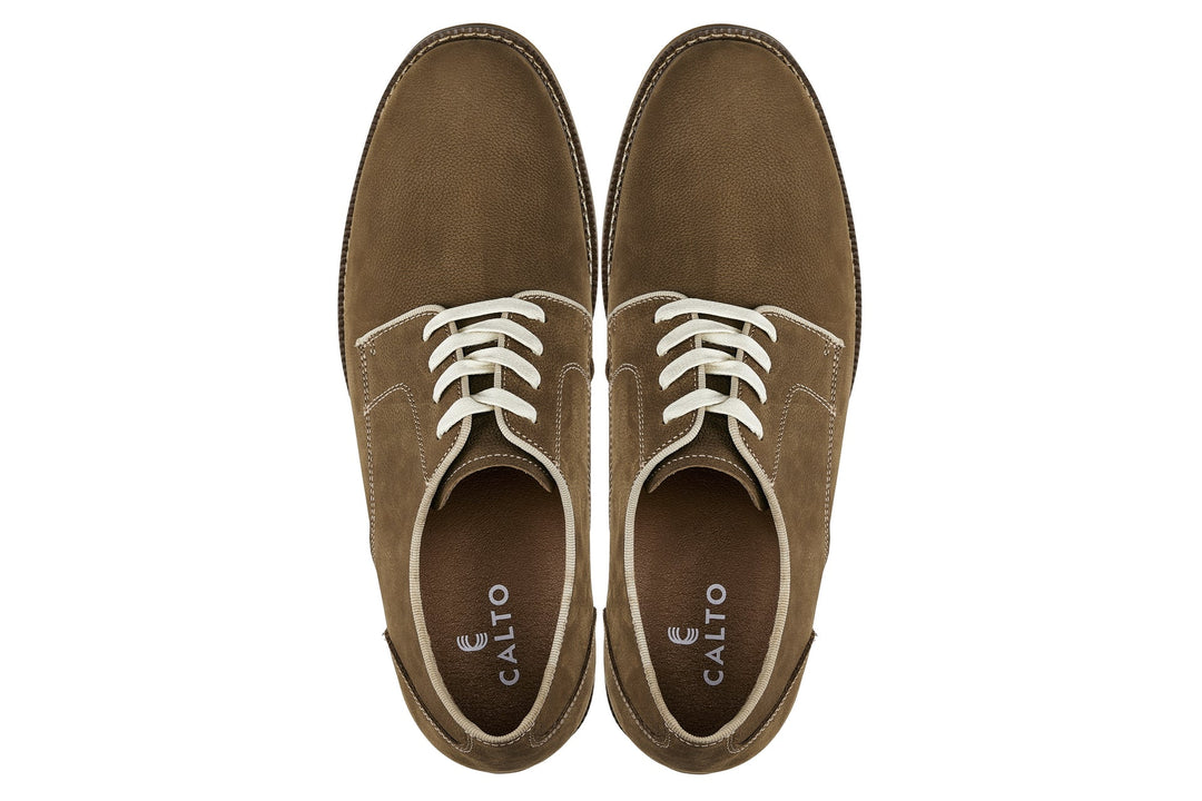 CALTO - J1312 - 3 Inches Taller (Khaki Brown) - Business Casual Leather Derbies