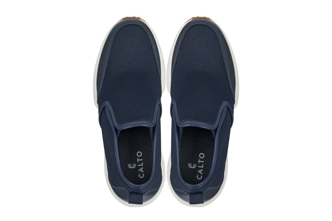 CALTO - J1435  - 3.3 Inches Taller (Dark Blue) - Casual Chunky Sole Sneaker Loafers