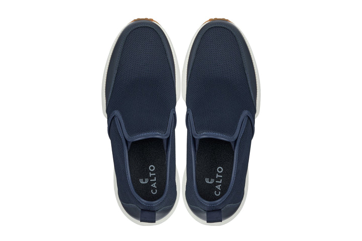 CALTO - J1435  - 3.3 Inches Taller (Dark Blue) - Casual Chunky Sole Sneaker Loafers