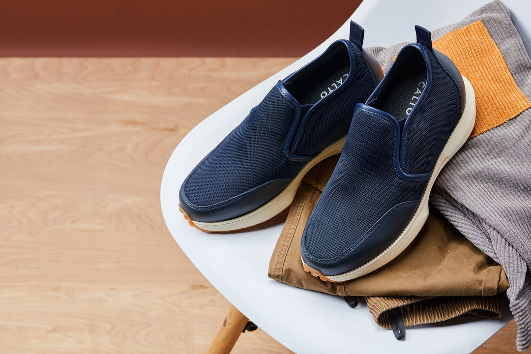 CALTO - J1435  - 3.3 Inches Taller (Dark Blue) - Casual Chunky Sole Sneaker Loafers