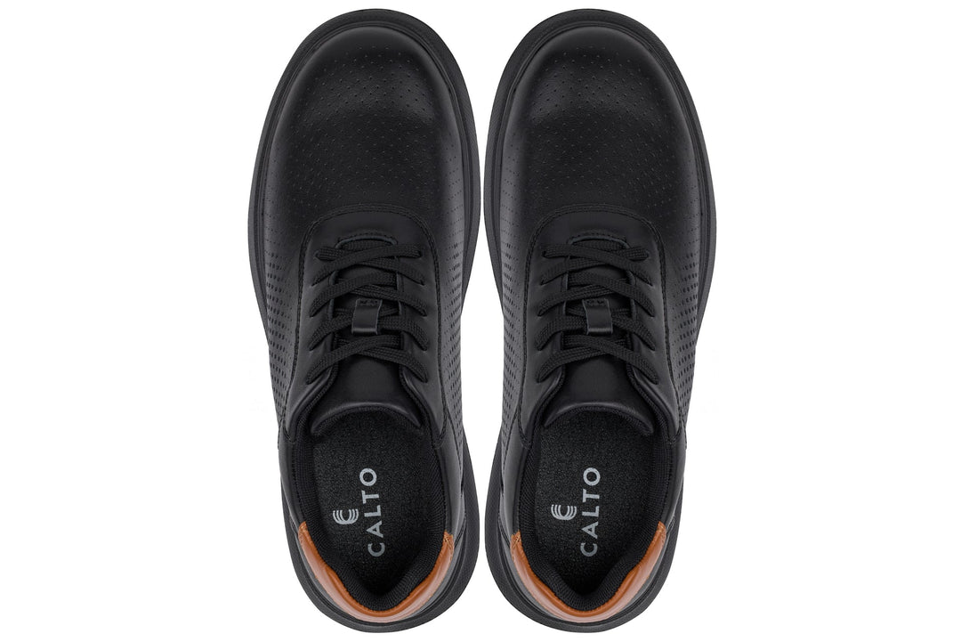 CALTO - J1580  - 2.6 Inches Taller (Black/Black Sole) - Lightweight Casual Walkers