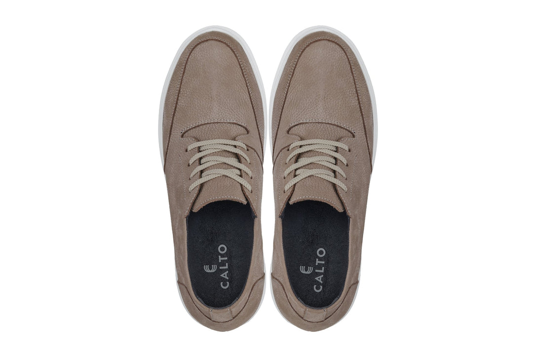 CALTO - J1770  - 3.2 Inches Taller (Khaki) - Casual Chunky Sole Boots – Soft Pebble Grain Nubuck Leather