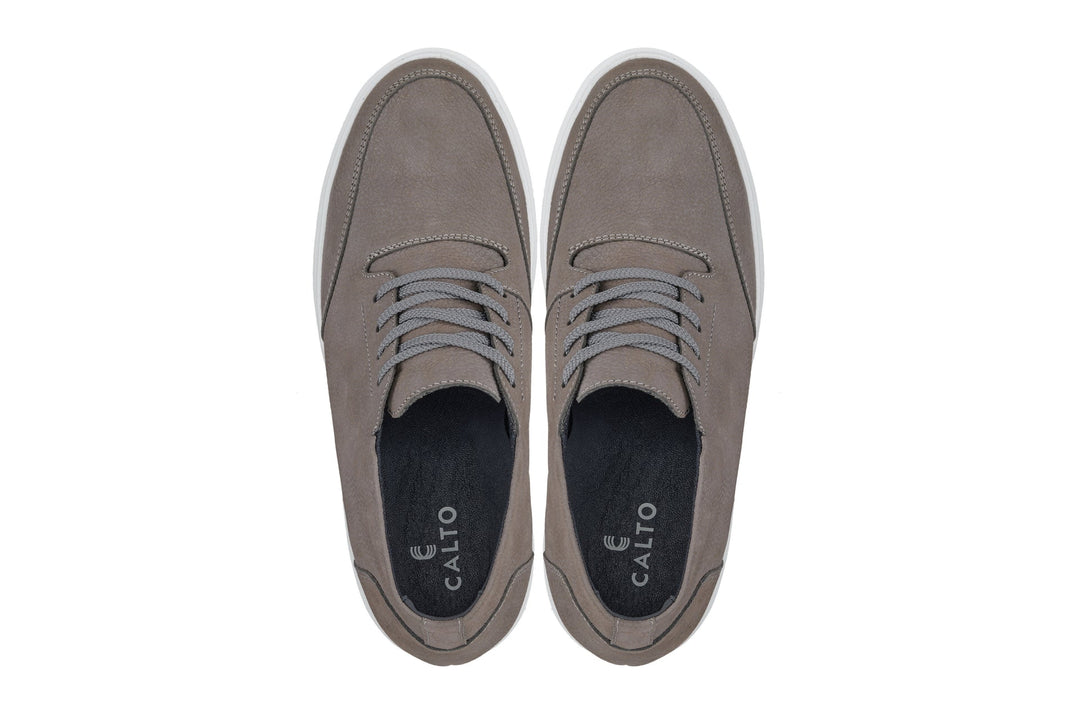 CALTO - J1771  - 3.2 Inches Taller (Grey) - Casual Chunky Sole Boots – Soft Pebble Grain Nubuck Leather