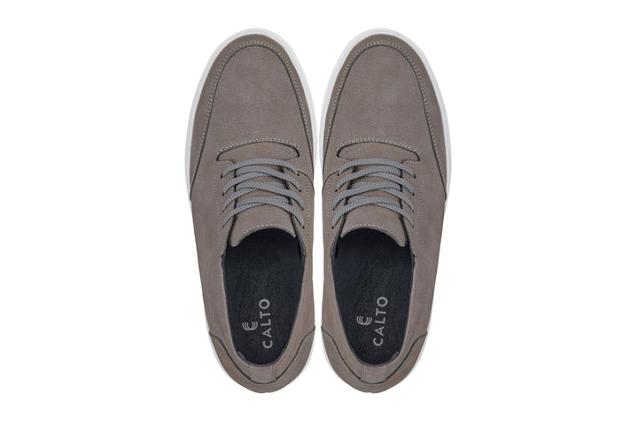 CALTO - J1771  - 3.2 Inches Taller (Grey) - Casual Chunky Sole Boots – Soft Pebble Grain Nubuck Leather