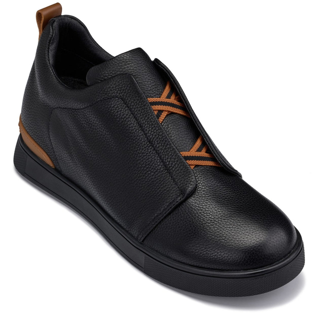 CALTO - J1931  - 2.6 Inches Taller (Black/Black Sole) - Slip-On Snoafers
