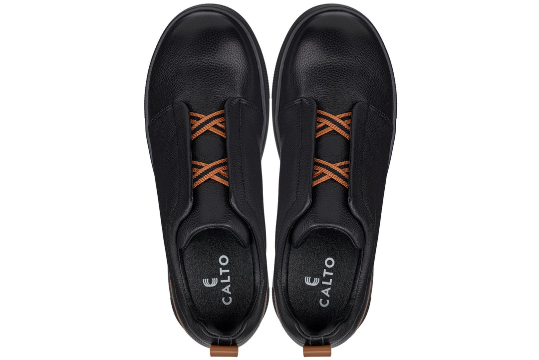 CALTO - J1931  - 2.6 Inches Taller (Black/Black Sole) - Slip-On Snoafers