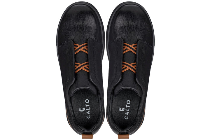 CALTO - J1931  - 2.6 Inches Taller (Black/Black Sole) - Slip-On Snoafers