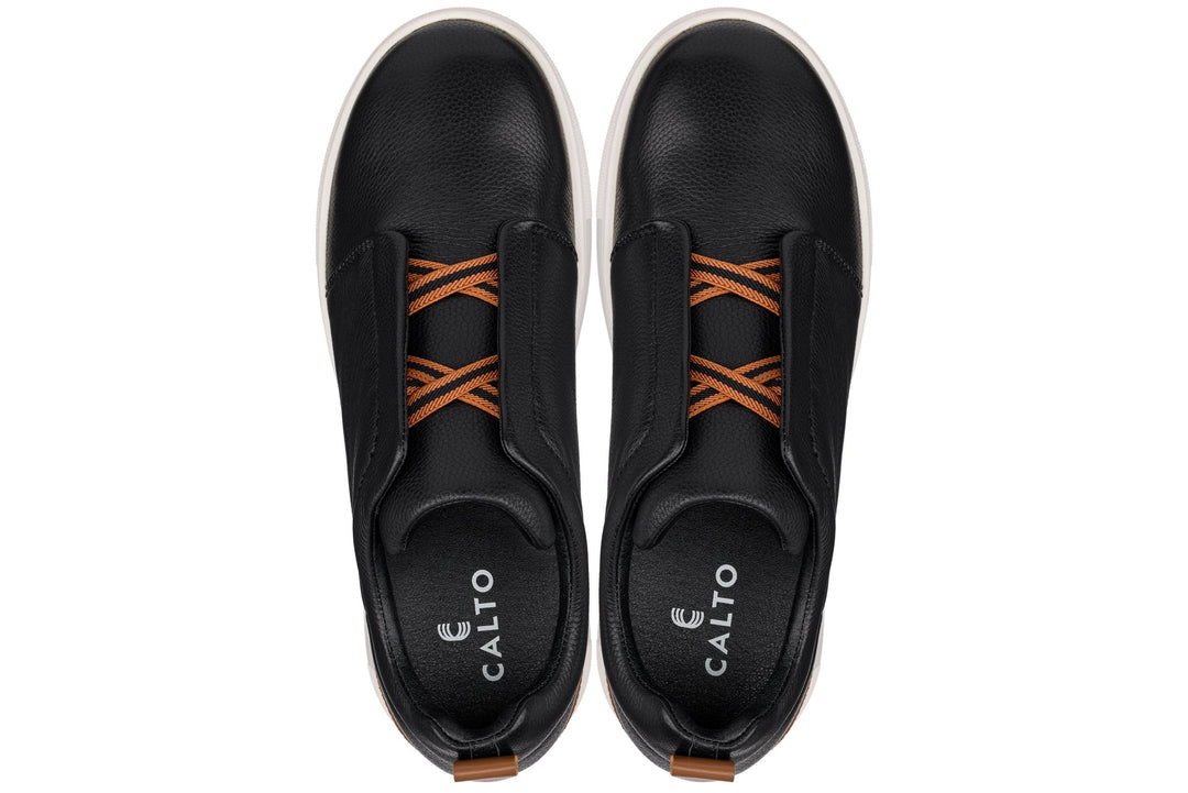 CALTO - J1932  - 2.6 Inches Taller (Black/White Sole) - Slip-On Snoafers