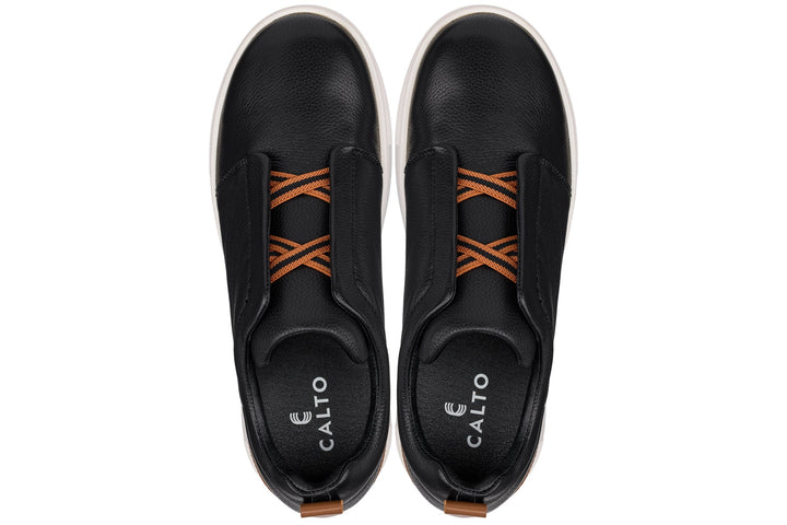 CALTO - J1932  - 2.6 Inches Taller (Black/White Sole) - Slip-On Snoafers
