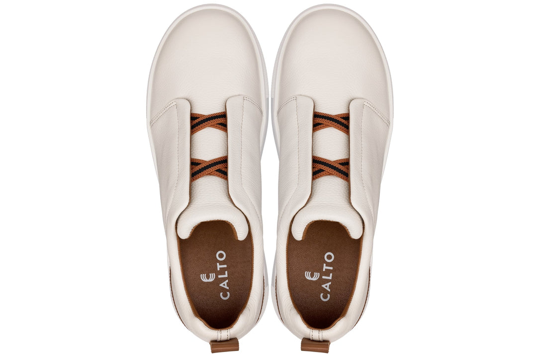 CALTO - J1933  - 2.6 Inches Taller (Off-White) - Slip-On  Snoafers