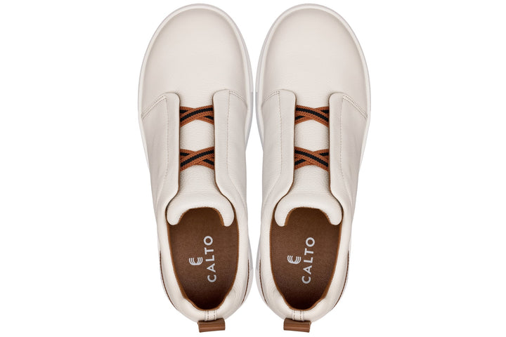 CALTO - J1933  - 2.6 Inches Taller (Off-White) - Slip-On  Snoafers