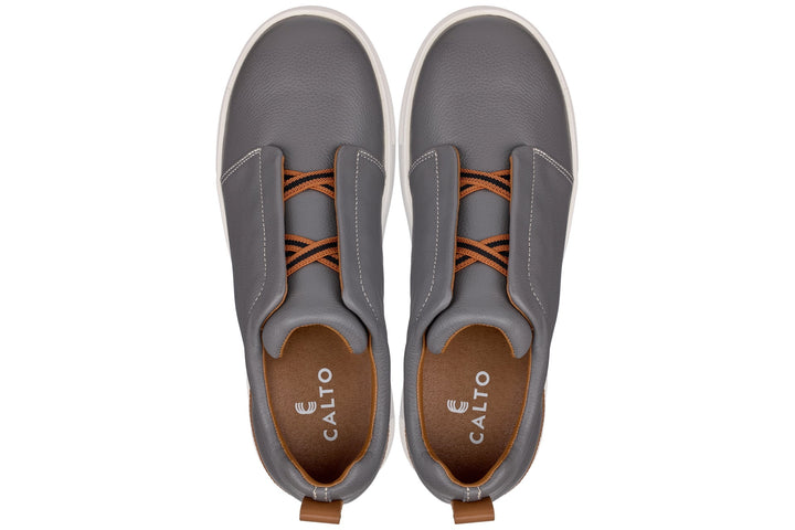 CALTO - J1935  - 2.6 Inches Taller (Grey) - Slip-On Snoafers