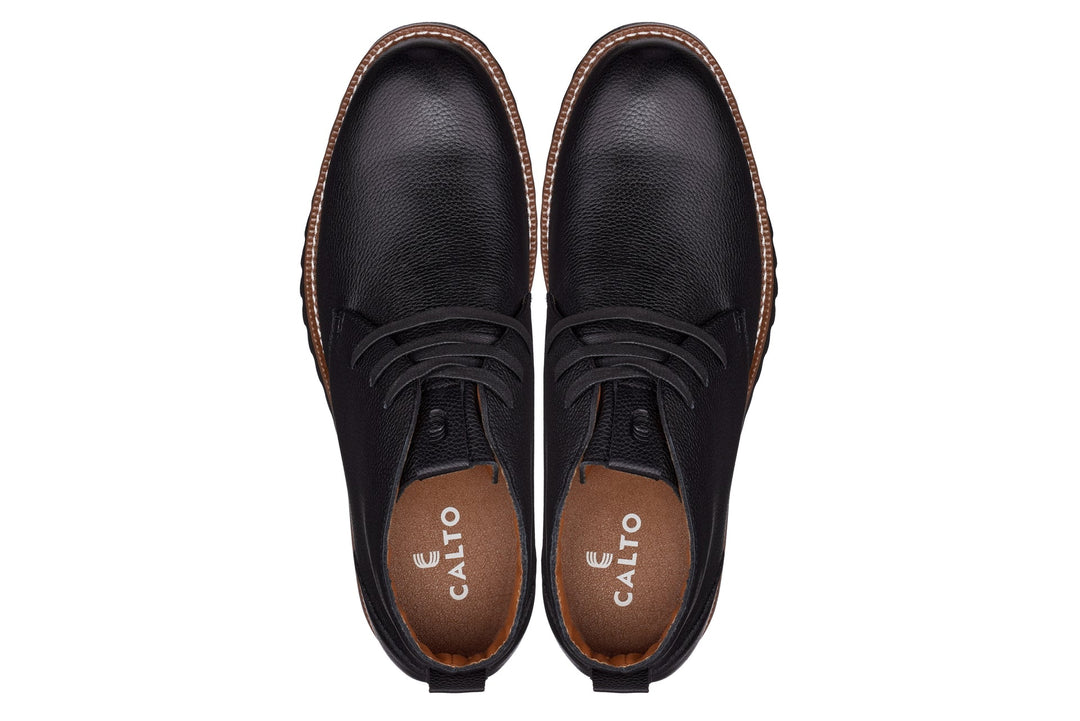 CALTO - J2190 - 2.6 Inches Taller (Black/Black Sole) - Chukka Boots