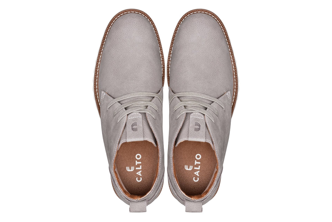 CALTO - J2192 - 2.6 Inches Taller (Grey/White Sole) - Nubuck Chukka Boots