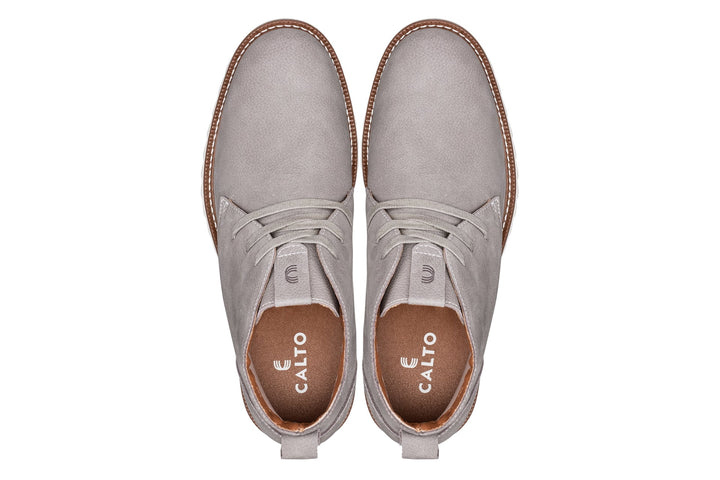 CALTO - J2192 - 2.6 Inches Taller (Grey/White Sole) - Nubuck Chukka Boots